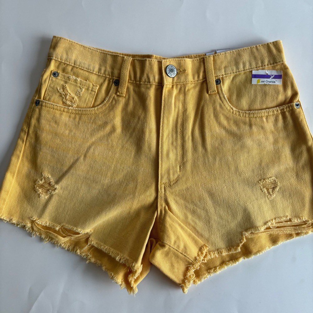 STS Blue Layne High Rise Distressed Denim‎ Shorts Yellow Mustard Raw Hem 26 NWT